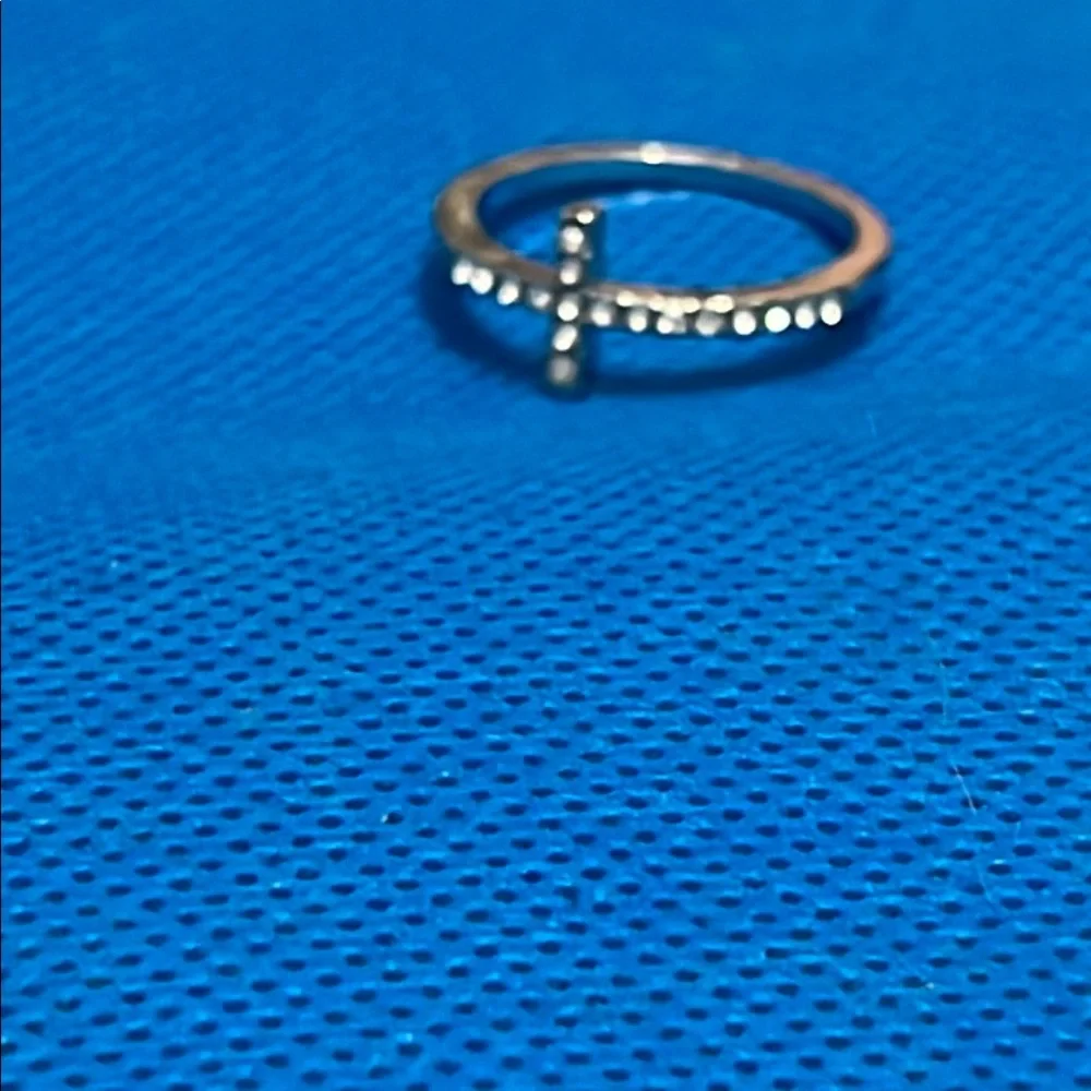 Source Unknown Silver Cross Ring with Crystals
